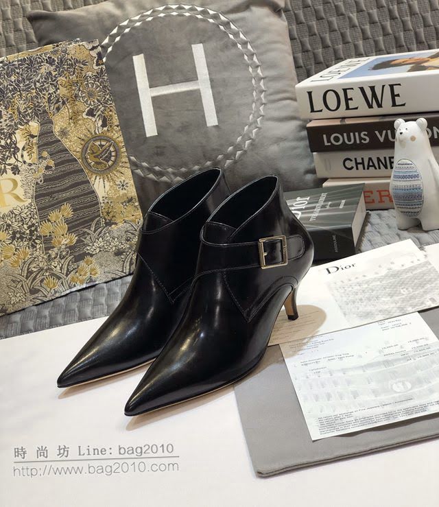 DIOR女鞋 迪奧J’ADIOR SWING高跟尖頭皮帶扣短靴 Dior真皮五金扣皮鞋  naq1328